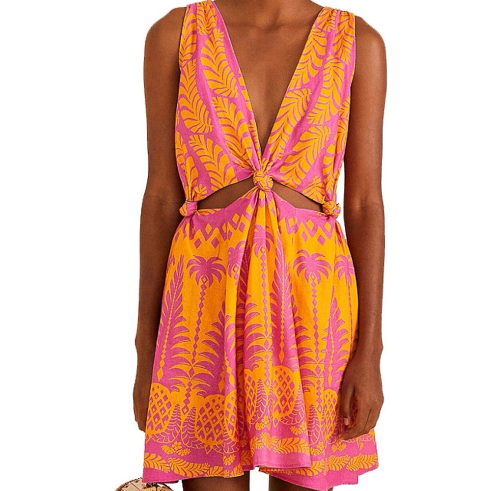Farm Rio Pink and Orange Pineapple Cut Out Dress